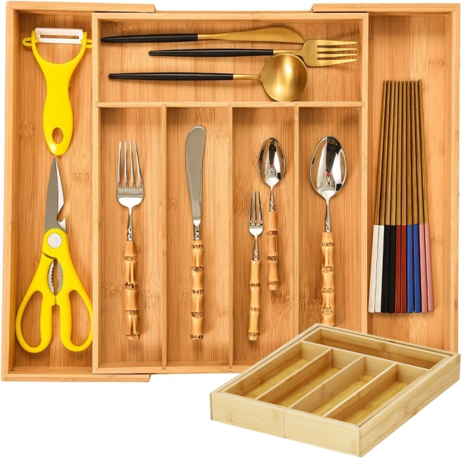 Bambusbestikorganisator med 8 rum