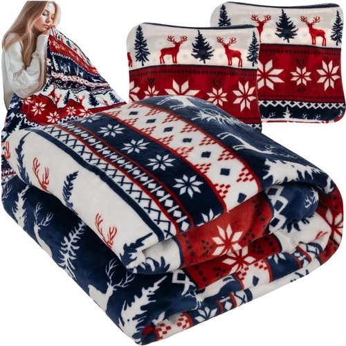 Ruhhy premium-juleplaid 160 × 200 cm + 2 pudebetræk