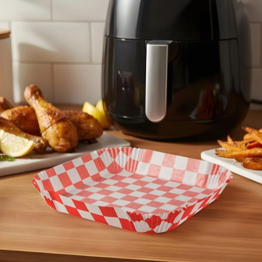 Bagepapir til airfryer, ternet, firkantet 20 cm, 50 stk.
