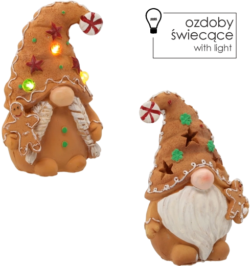 Julefigur nisse i peberkagestil med LED, mix af motiver 11 × 7 × 16 cm - 1 stk.