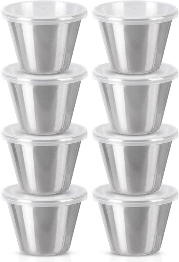 Rustfri skåle til saucer med låg 70 ml – 8 stk.