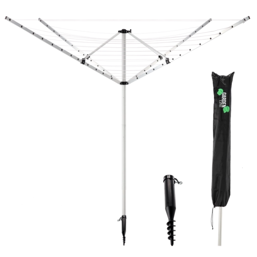 Roterende haves tørrestativ til tøj, 4 arme, 50 m med etui