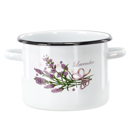 Emaljeret gryde 4,5 l (20 cm) hvid med lavendelmotiv