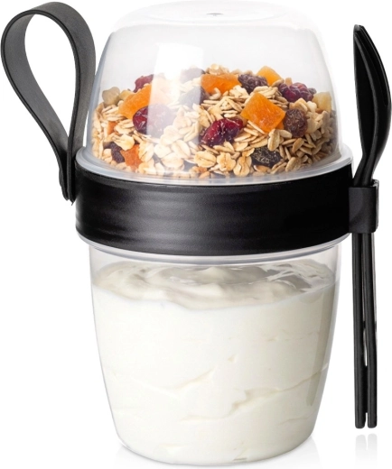 Vilde rejse-yoghurtbæger med separat rum til müsli og bestik 700 ml