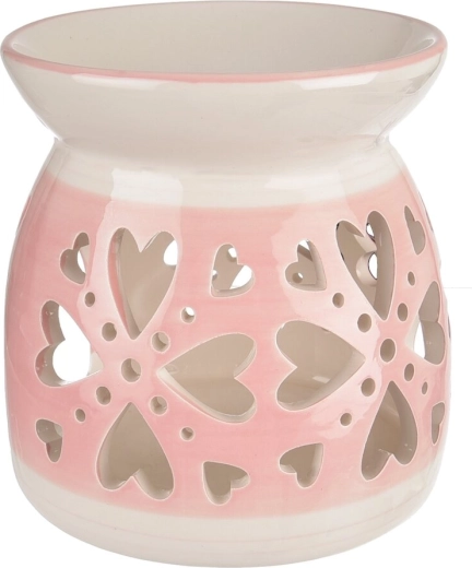 Keramisk aromalampe hjerte rosa-hvid