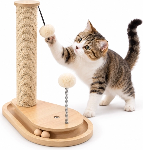 Beige kradsetræ til katte med stolpe 35 × 23 × 40 cm
