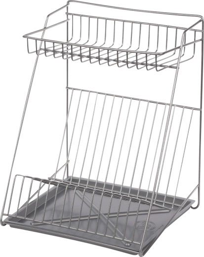 To-etagers opvaskestativ 30 cm, sølv, med drypbakke Metpol