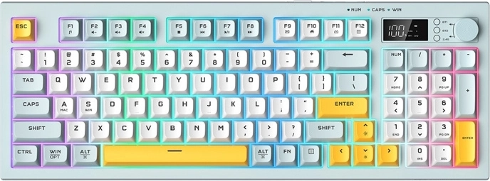 Gamingtastatur Onikuma med OLED‑display og RGB, 94 taster, trådløst og kablet