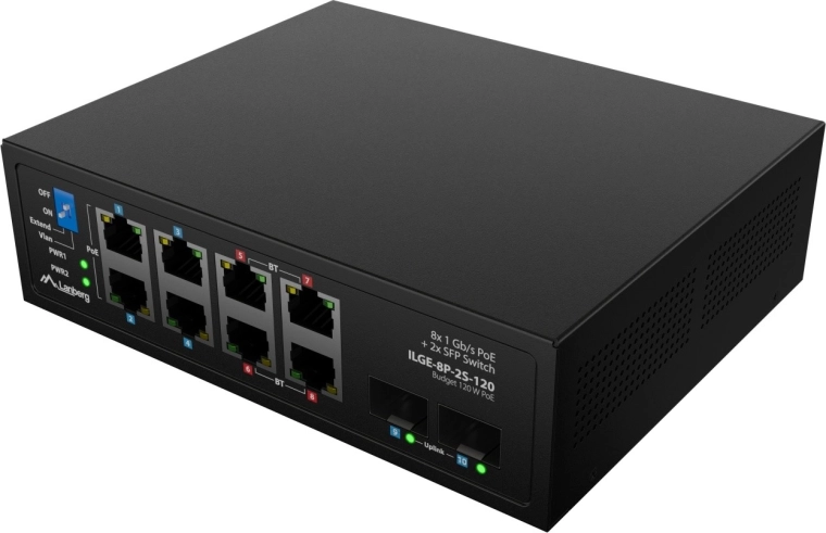 8× Gigabit PoE + 2× SFP uplink til fleksibel topologi