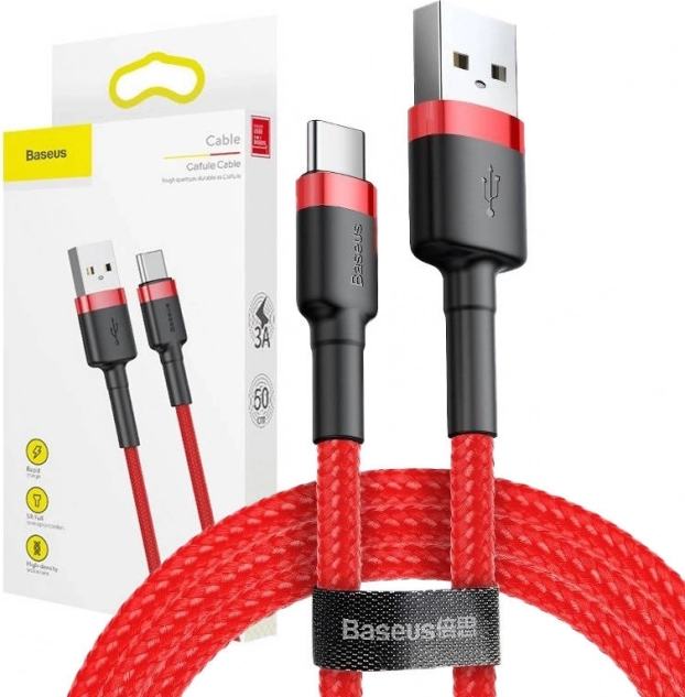 Baseus Cafule USB‑C kabel 3 m, 2 A – rød