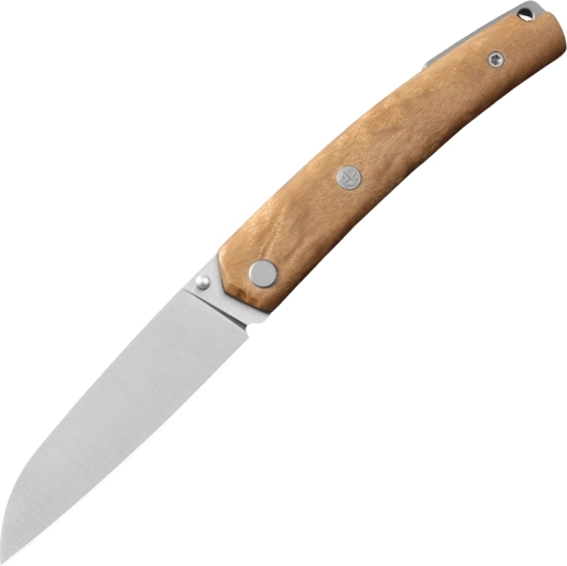 Petrified Fish Patte V7 foldekniv 8,7 cm, satin, hvidt burltræ