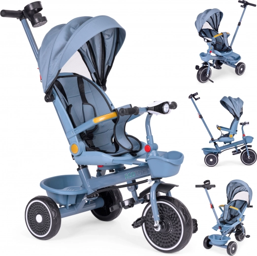 Børne 2-i-1 trehjulet cykel med drejeligt sæde og foldbar kaleche, blå ECOTOYS