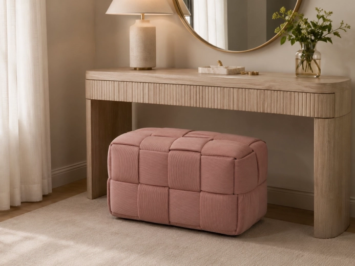 Lyserød flettet rektangulær puf 72 × 38 × 38 cm
