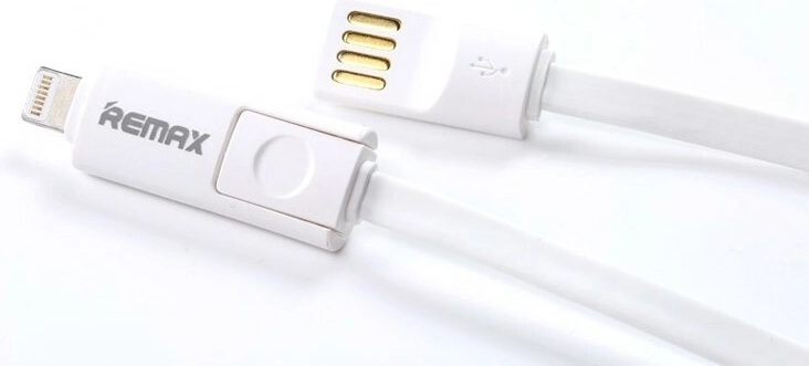 Remax opladerkabel micro USB med Lightning-adapter 1,2 m hvid