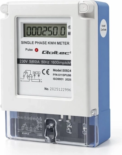 Qoltec enfaset energiforbrugsmåler 230 V 5(60) A LCD