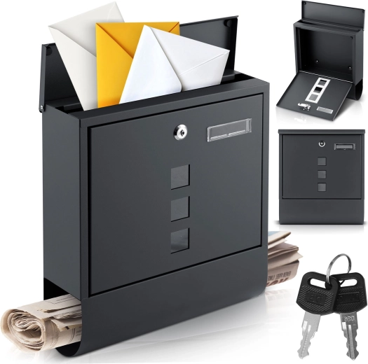 HumBerg postkasse i antracit med avisholder 34 × 30,5 × 10 cm