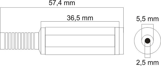 Standardmål 5,5 × 2,5 mm