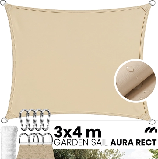 AURA rektangulær skygge-/solsejl 3 × 4 m beige