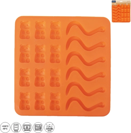 Silikoneform til vingummier – orme og bamser, 18 stk., orange