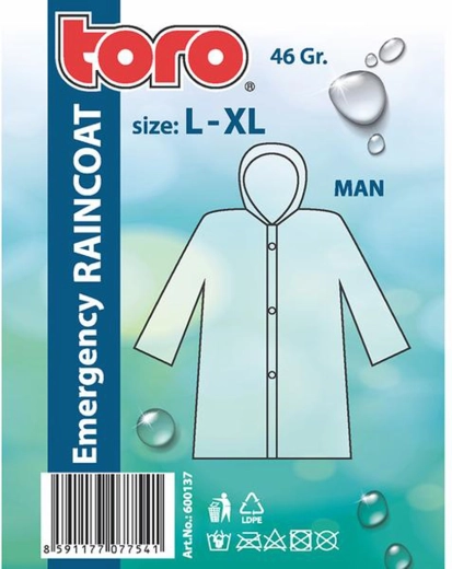 Regnfrakke til mænd med hætte L–XL
