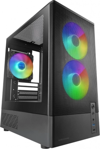 Mars Gaming MC-ONYX sort microATX-kabinet med 3× ARGB-blæsere