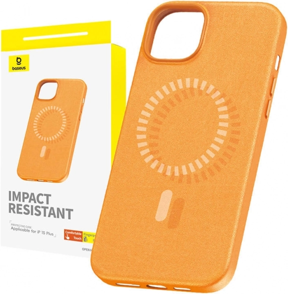 Magnetisk etui BASEUS Fauxther til iPhone 15 Plus (orange)