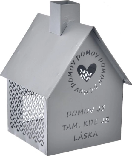 Metalhus Hjem – fyrfadsstage, grå 15 cm