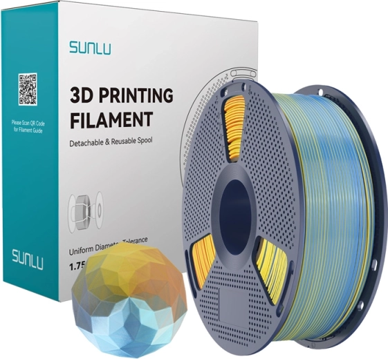 Sunlu PLA+ Silk firefarvet filament blå–lilla–orange–gul
