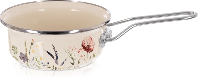 Emaljeret kasserolle creme med valmuedekor 16 cm, 950 ml