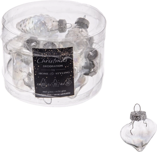 Sæt klare glasjulekugler 4 cm, 12 stk.