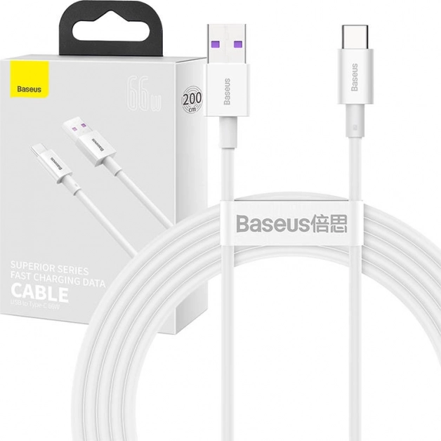 Baseus Superior USB til USB‑C kabel 66 W, 2 m, hvid