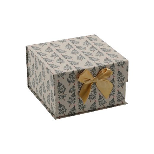 Julegaveæske med gylden sløjfe 17 × 17 × 9 cm - 1 stk.
