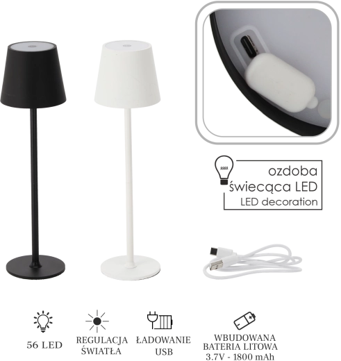 Berøringsstyret LED-bordlampe, hvid / sort