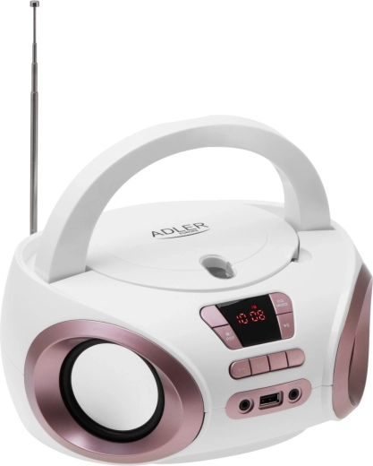 Bærbar boombox med cd og mp3 adler ad 1181 hvid kobberfarvet
