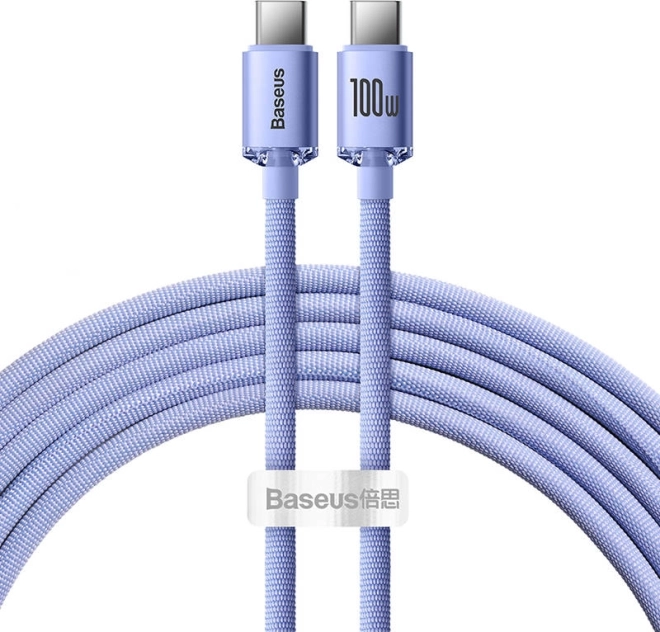 Baseus Crystal Shine USB‑C til USB‑C kabel 100 W, 2 m, lilla