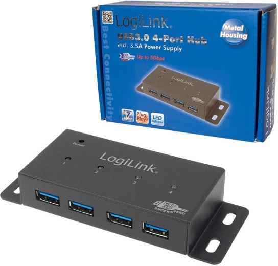 Aktiv USB-hub 4× USB 3.0 med metalhus