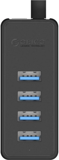 USB 3.0-hub ORICO med 4 porte, ekstern strømforsyning, sort