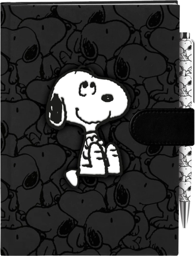 Peanuts-notesbog med fløjlsomslag og kuglepen
