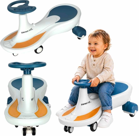 Gravitationsløbecykel til børn Swing Fix S4 med LED-hjul og musik – Blå-hvid