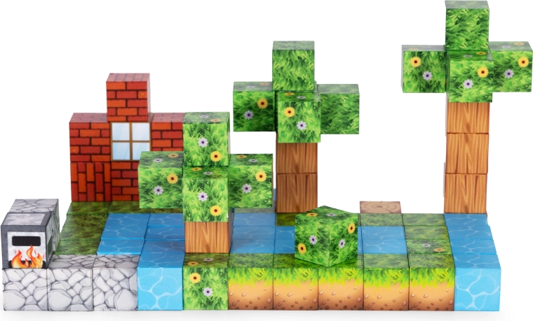 Kreative voxel-landskaber og bygninger