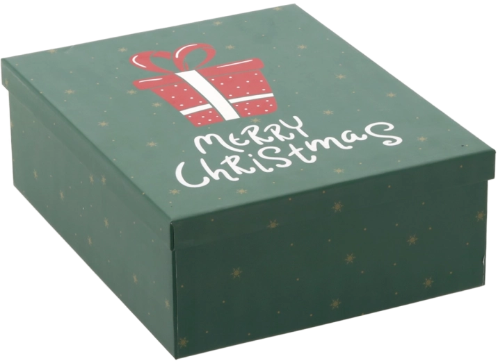 Julegaveæske grøn med teksten „MERRY CHRISTMAS“ - 1 stk.