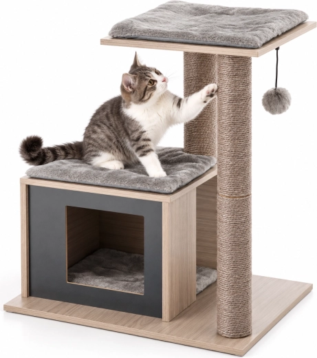 Kradsetræ til katte med hus 56 × 40 × 63 cm brun