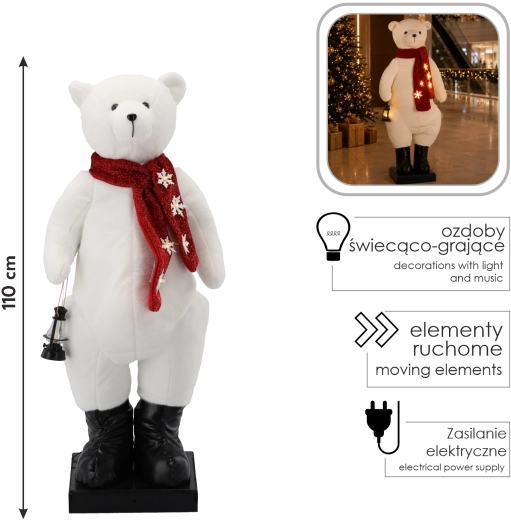 Juleisbjørn med LED, melodi og bevægelse, 110 cm