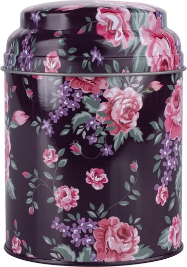 Charlotta rund metaldåse med låg, blomstermotiv, 13,5 cm