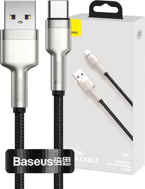 Data-kabel BASEUS Cafule USB‑A – USB‑C 66 W, 0,25 m, sort
