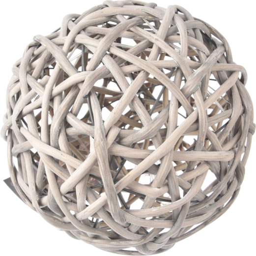 Grå LED-lys­kugle i rattan 20 cm med timer