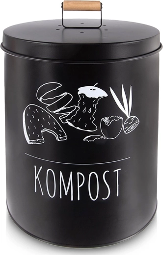 Køkkenkompostbeholder i metal med kulfilter 8 l – Sort