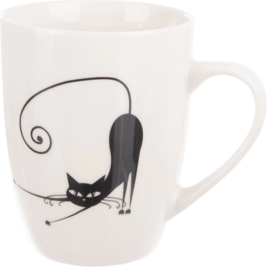 Porcelænskrus med kattemotiv hvid/sort 370 ml