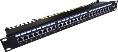 Patch panel 19'' 24x RJ45 kat.6, sort