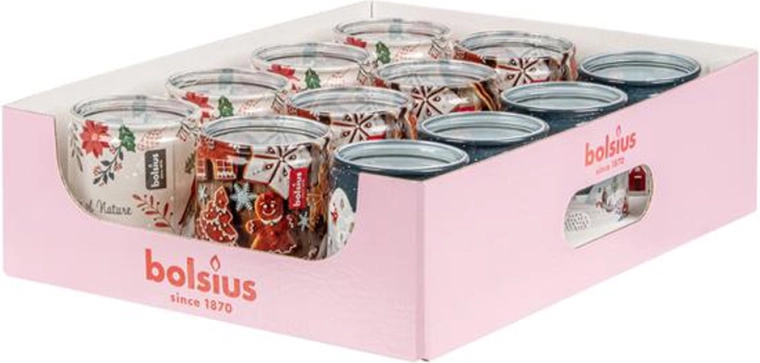 BOLSIUS lys – gave-display, blandede dufte og farver, 12 stk.
